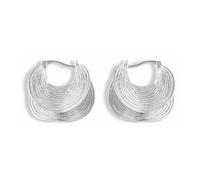 Fluidable Edith White Gold Plated 316L Surgical Stainless Steel Chunky Hoop Earrings, Silver Stripe Texture Statement Circle Hooped Earring, Gift For Women Ladies On Anniversary(Silver)