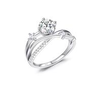 FLUIDABLE Engagement Ring For Women, 1 Carat D VVS1 Moissanite Diamonds, S925 Sterling Silver, Rhodium Plated, Layered Interlace Round Solitaire Wedding Promise, Gift Anniversary Birthday(Kelly L1/2)