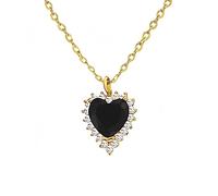 FLUIDABLE Enid 18K Gold Plated Titanium Steel Black Crystal and Diamante Love Heart Pendant Necklace For Women, 40+5CM Extender Chain Cubic Zirconia Drop Necklaces, Gift For Anniversary