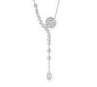 FLUIDABLE Lab Grown Diamond Pendant Necklace For Women, 3ct D Colour VVS1 Diamond, 2mm Real White Gold Plated 925 Sterling Silver Camellia Flower Y Tie Necklaces, Gift For Birthday Anniversary(Cathy)