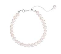 FLUIDABLE Natural Freshwater Cultured Pearls Strand Bracelet For Women, 5.5mm Pearl Beaded Adjustable Extender Chain, Rhodium Plated 925 Sterling Silver, 7.87inch, Gift For Anniversary(Maggie Silver)