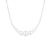 FLUIDABLE Natural Shell Pearls Choker Necklace For Women, 6-10mm Pearl Beaded Strand Graduated Cube Chain, 925 Sterling Silver, Rhodium Plated, Gift For Anniversary(Miranda)