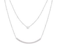 FLUIDABLE Phoebe 40+5CM White Gold Plated Titanium Steel Layered Rhinestone Gemstone Solitaire Pendant Choker Necklace For Women, Silver Double Chain Zircoium Necklaces, Gift For Anniversary(Silver)