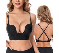 FluidKind Deep U Plunge Neck Backless Underwire Push Up Bra Soft Padded | Convertible Straps, Comfortable Daily Wear, Everyday Bras for Women