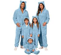 Flully Fleece Family Matching Christmas Onesies with Hooded Pyjama Set Adorable Cat Ear Hooded Full Zipper Romper Winter Infant Baby Jumpsuit Cozy Homewear Sleepwear Loungewear (Mum-Sky Blue-02, M)