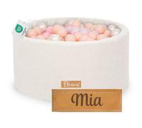 Flumi Personalised Foam Ball Pool for Toddlers - Soft Play Pit 90x40 cm with 200 Balls Ø 7 cm - OEKO-TEX & CE Certified - Made in EU (Boucle light beige)