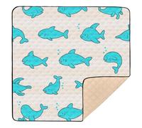 Fluorescence Blue Shark Beige Cute Foldable Baby Activity Play Mat for Indoor Outdoor Comfortable Activity Entertainment Mat for Babies Infants Toddlers, 50'' x 50''