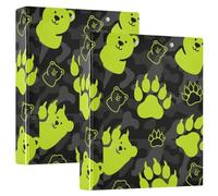 Fluorescence Green Bear Footprint Black 1.5" Notebook Binders Three Ringing with Clipboard 1/2 Pack Office Binder Supplies 200 Sheets
