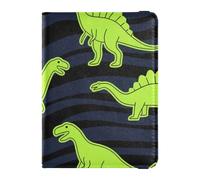 Fluorescence Green Dino Black Leather passport book holder for travel Vaccine Case Protector Cover Wallet Passport Holder for men Lightweight