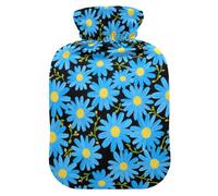 Fluorescent Blue Daisies Art Deco hot Water Bottle with Soft Cover, 1L hot Compress for Menstrual Cramps