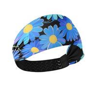 Fluorescent Blue Daisies Art Deco Moisture Wicking headband holder Elastic hairband for tennis Workouts Cycling Football diadema para mujer