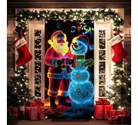 Fluorescent Christmas Door Cover, Uv Activated Christmas Garage Door Cover Banner, 35X70 Inches 2D Flat Santa Claus Doorcover Backdrop Xmas Door Hanging Banner for Xmas Eve New Year Winter