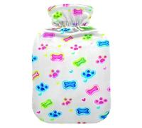Fluorescent Colorful Cute Paw Prints Cute hot Water Bottle with Soft Cover, 1L hot Compress for Menstrual Cramps,Menstrual Cramps,Bolsa de agua Caliente para el Dolor