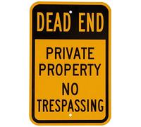 Fluorescent Diamond Grade Reflective Legend Dead End Private Property No Trespassing Black On Yellow Sign 8X12 Inch