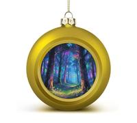 Fluorescent Forest Christmas Ball Ornaments - Golden Shatterproof Plastic Vintage Rustic Xmas Tree Decorations Pendant for Family Holiday Wedding Party Xmas Hanging Decoration