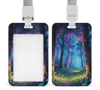 Fluorescent Forest ID Badge Holder with Lanyard Vertical Badge Reel Clip Durable Clear Window Name Tag ABS Plastic Push-Pull Design ID Card Holder for Office, Nurses, Employees