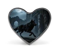 Fluorescent Forest Lapel Pin Heart Brooches And Pins - Metal Badge for Shirts, Jackets, Hats | Durable Fashion Accessory & Gift for Men, Women, Events, Moon Wolf Theme, Love form