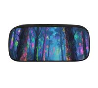 Fluorescent Forest Pencil Case Waterproof Leather Pencil Pouch Multi-purpose Aesthetic Makeup Bag Cute Pen Bag Large Cosmetic Bag for Office Stationery, Travel