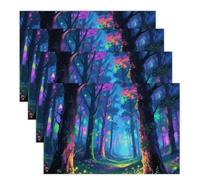 Fluorescent Forest Placemats Set 30x45cm*4 Heat Resistant Washable Placemat Waterproof Table Placemats Non-Slip Wipeable Tables Mat Kitchen Place Mats for Dining Party Home Decor