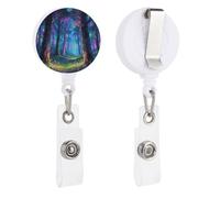 Fluorescent Forest Retractable Badge Reel - Personalized ID Name Badge Holder with Lanyard Cute Badges Reel Holder Round Nurse Doctor Name Tag Badges Clip for Work