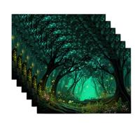 Fluorescent Forest Washable Placemats For Table,Set of 4 | Waterproof Non-Slip Heat Resistant Magic Forest Placemats For Dining Room, 45x30cm