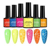 Fluorescent Gel Nail Set - Crackle Polish 6-Pack, Long-Lasting Chip-Resistant, Salon Beauty Supplies | Daily Wedding Travel Photography Nails Home Manicure Tools, Gel Polish for Women Girls Teens