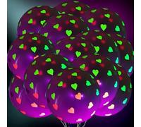 Fluorescent Glow Balloon - 12in UV 50PCSs Set, Neon Heart Balloons, Colorful Party Celebration Package, Dots Stars Decorative Kit | Glow Balloon for Dance Carnival Birthday Wedding Festival Event Fun