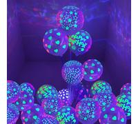Fluorescent Glow-in-the-Dark Balloons 100 Pack with Polka Dots - Multi-Design Party Balloons Kit for Birthday Decorations Featuring Stars and Hearts, Includes Garland and Ribbon