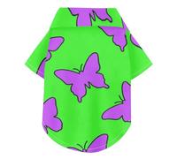 Fluorescent Green Butterfly Graffiti Summer Dog Shirt Button Up Soft, Lightweight, and Breathable Short Sleeve Pet T-Shirt Puppy Sweatshirt Perfect for Everyday Wear, and Photoshoots