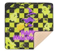 Fluorescent Green Checkered Halloween Ghost Soft Padded Foldable Baby Play mat for Floor Waterproof Foldable Baby Play Tummy Time Mat for Baby Toddler Infant, 50'' x 50''de actividades para