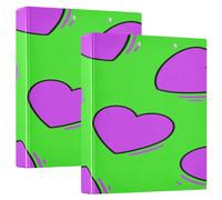 Fluorescent Green Heart Graffiti 1.5" Binders Three-Ringing with Pocket Cover Pack of 1/2 Office Binder Supplies Hardcover