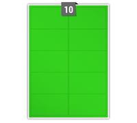 Fluorescent Green Paper - Permanent Adhesive Dry Edge - Plain Sheets - 10 Rectangle Labels per A4 Sheet - Label Size 99.10 mm x 57.30 mm