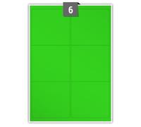 Fluorescent Green Paper - Permanent Adhesive Dry Edge - Plain Sheets - 6 Rectangle Labels per A4 Sheet - Label Size 99.10 mm x 93.10 mm