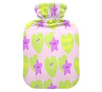 Fluorescent Green Star-Shaped Hearts Purple Stars Water Bottle for hot Water with Soft Cover, 2L Warm Water Bottle for Bed for Neck Shoulder Warmer,Neck Shoulder Warmer,Bolsa para cólicos