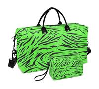 Fluorescent Green Tigers Fur Texture Decorative Luggage Travel Bag Gym Tote Bag with Adjustable Strap for Sports 2 Pcs Set bolso de viaje para Mujer Avion
