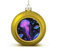Fluorescent Jellyfish Christmas Ball Ornaments - Shatterproof Plastic Vintage Rustic Xmas Tree Decorations Pendant for Family Holiday Wedding Party Xmas Hanging Decoration
