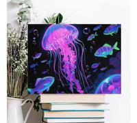 Fluorescent Jellyfish Wall Decor For Living Room Large Canvas Wall Art For Bedroom Modern Office Pictures Wall Artwork Landscape Paintings Canvas Art Prints Home Decorations 16x12inch(40x30cm)