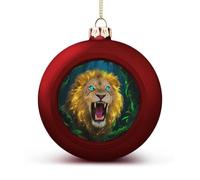 Fluorescent Lion Christmas Ball Ornaments - Red Shatterproof Plastic Vintage Rustic Xmas Tree Decorations Pendant for Family Holiday Wedding Party Xmas Hanging Decoration