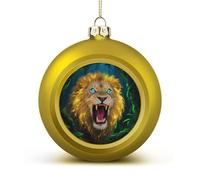Fluorescent Lion Christmas Tree Ornaments 1.6 Inch Shatterproof Pc Plastic Balls with Lanyard Baubles Hanging Christmas Ball Ornaments for Xmas Tree Holiday Party Wedding Home Decorations-Golden