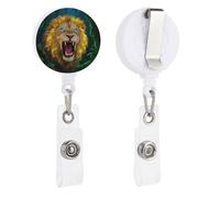 Fluorescent Lion Retractable Badge Reel - Personalized ID Name Badge Holder with Lanyard Cute Badges Reel Holder Round Nurse Doctor Name Tag Badges Clip for Work