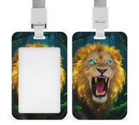 Fluorescent Lion Retractable ID Badge Holder with Lanyard - Vertical Badge Reel,Keychain Clip,Name Tag Id Card Holder Protector for Nurse Officer Teacher Security Staff Women Men