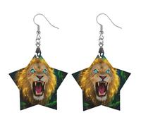 Fluorescent Lion Wooden Earrings Lightweight Geometric Pendant Vintage Jewelry for Women Gift, Boho Wood Earrings for Daily & Special Occasions, Star, Wood, wood