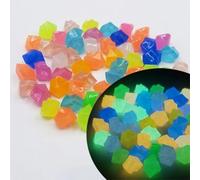 Fluorescent Luminous Stones 300Pcs for Aquarium and Garden, Resin Pebbles Glowing in Darkness, Rechargeable by Sunlight, Safe Material for Pets and Kids (ice mix)