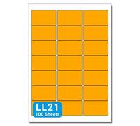 Fluorescent Orange A4 Labels - 64mm x 38mm 21 to View - LL21-100 Sheets per Box 2100 Self Adhesive Permanent Labels - Part Number Customark-LL65-FO
