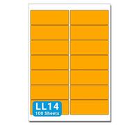 Fluorescent Orange A4 Labels - 99mm x 38mm 14 to View - LL14-100 Sheets per Box (1400 Self Adhesive Permanent Labels) - Part Number Customark-LL14-FO