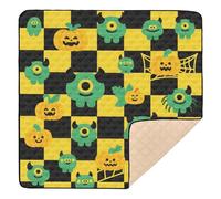 Fluorescent Orange Black Checkered Halloween Monster Soft Foam Baby Activity Play Mat for Floor Portable Foldable Activity Entertainment Mat for Baby Kids Toddlers Infants, 50'' x 50''tapete