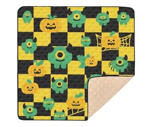 Fluorescent Orange Black Checkered Halloween Monster Soft Foam Baby Activity Play Mat for Floor Portable Foldable Activity Entertainment Mat for Baby Kids Toddlers Infants, 50'' x 50''tapete