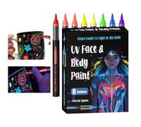 Fluorescent Painting Sticks - Neon Glow Outlines, Eight Items Assorted Shades Pack, Halloween Cosplay Decorating Tool, Smooth Synthetic Wax Formula Base | Party Supplies for Kids & Adults