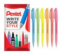 (Fluorescent) Pentel Brush Sign Pen SES15C Fibre Tip Set of 6