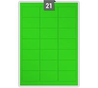 Fluorescent Permanent Adhesive Dry Edge Green Paper Labels 21 Rectangle Printable Labels per A4 Plain Sheet - Label Paper Size 63.50 mm x 38.10 mm Ideal for Office, Packaging, Shipping